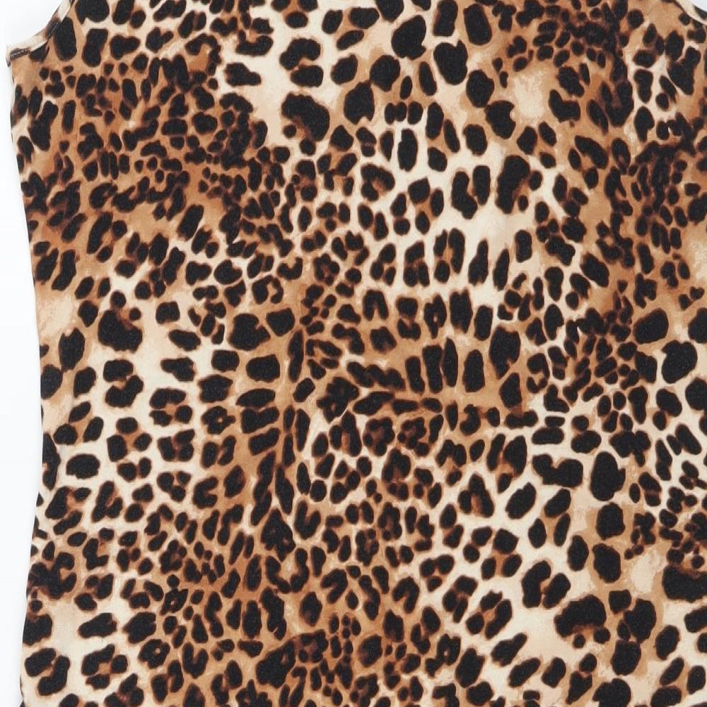H&M Womens Brown Animal Print Cotton Basic Tank Size L Round Neck - Leopard pattern