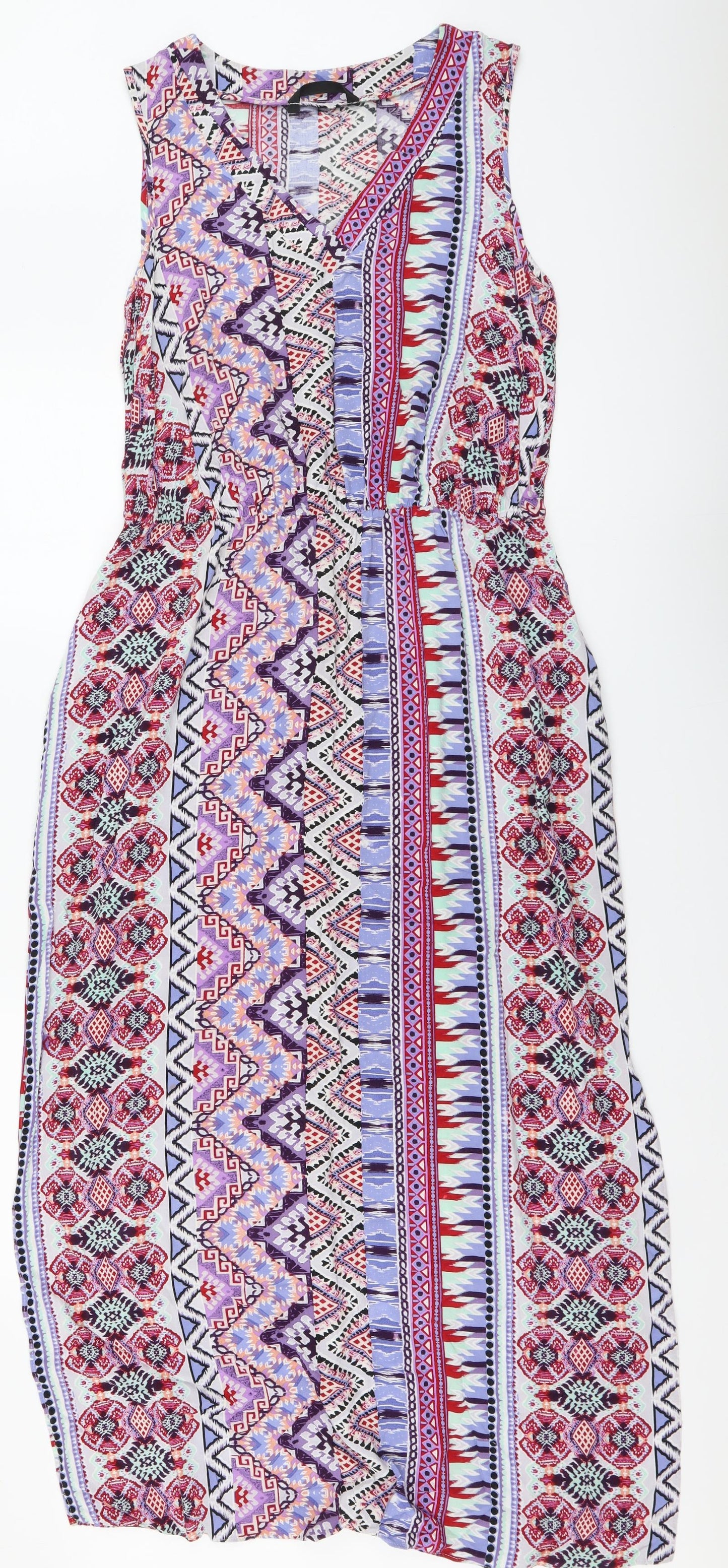 Dunnes Stores Womens Multicoloured Geometric Viscose Maxi Size 14 V-Neck Pullover