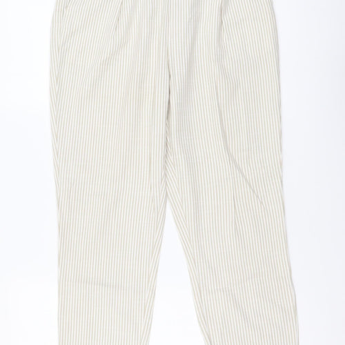 Stradivarius Womens Beige Striped Viscose Chino Trousers Size S L24 in Regular Drawstring