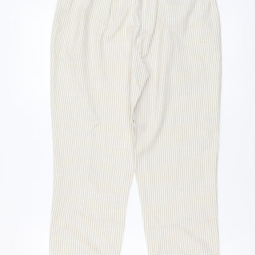 Stradivarius Womens Beige Striped Viscose Chino Trousers Size S L24 in Regular Drawstring