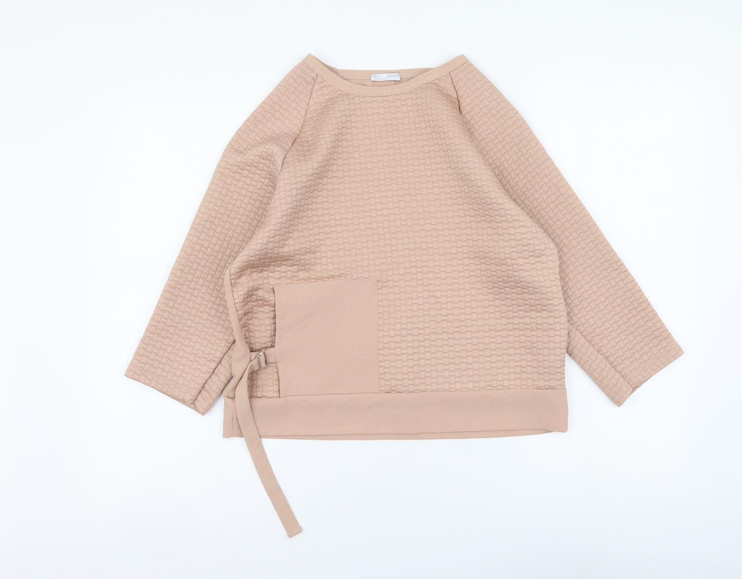 Zara Womens Pink Polyester Basic Blouse Size S Round Neck