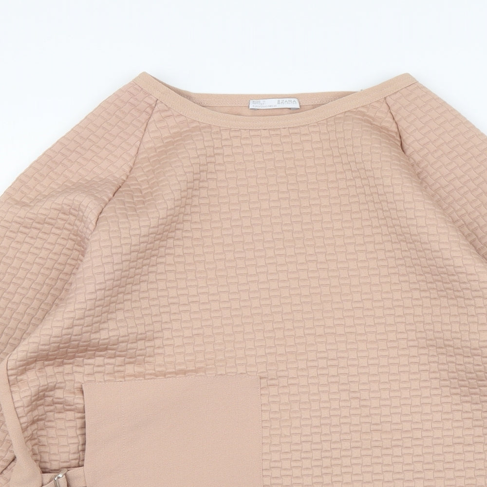 Zara Womens Pink Polyester Basic Blouse Size S Round Neck