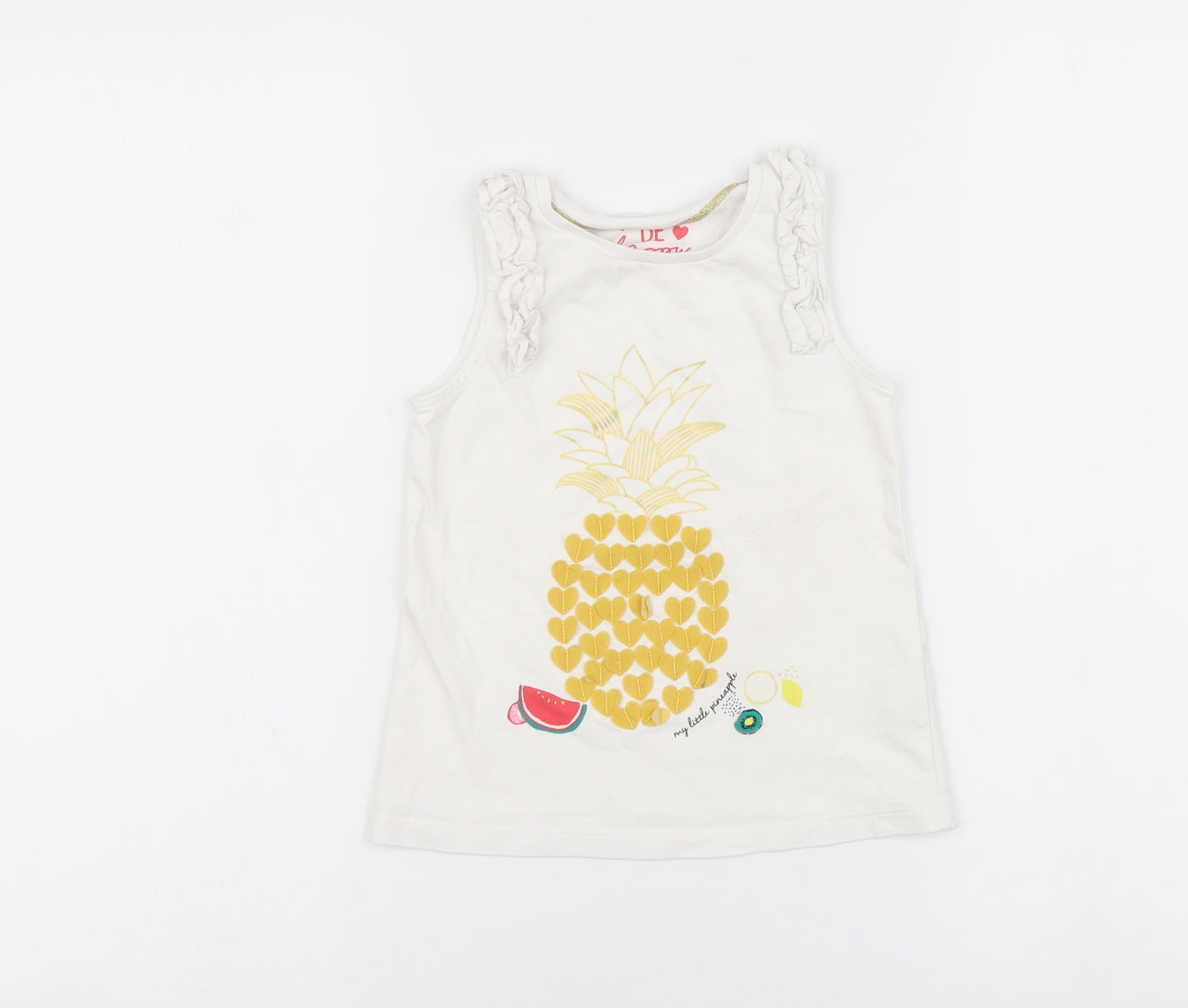 F&F Girls White Cotton Basic Tank Size 4-5 Years Round Neck Pullover - Pineapple