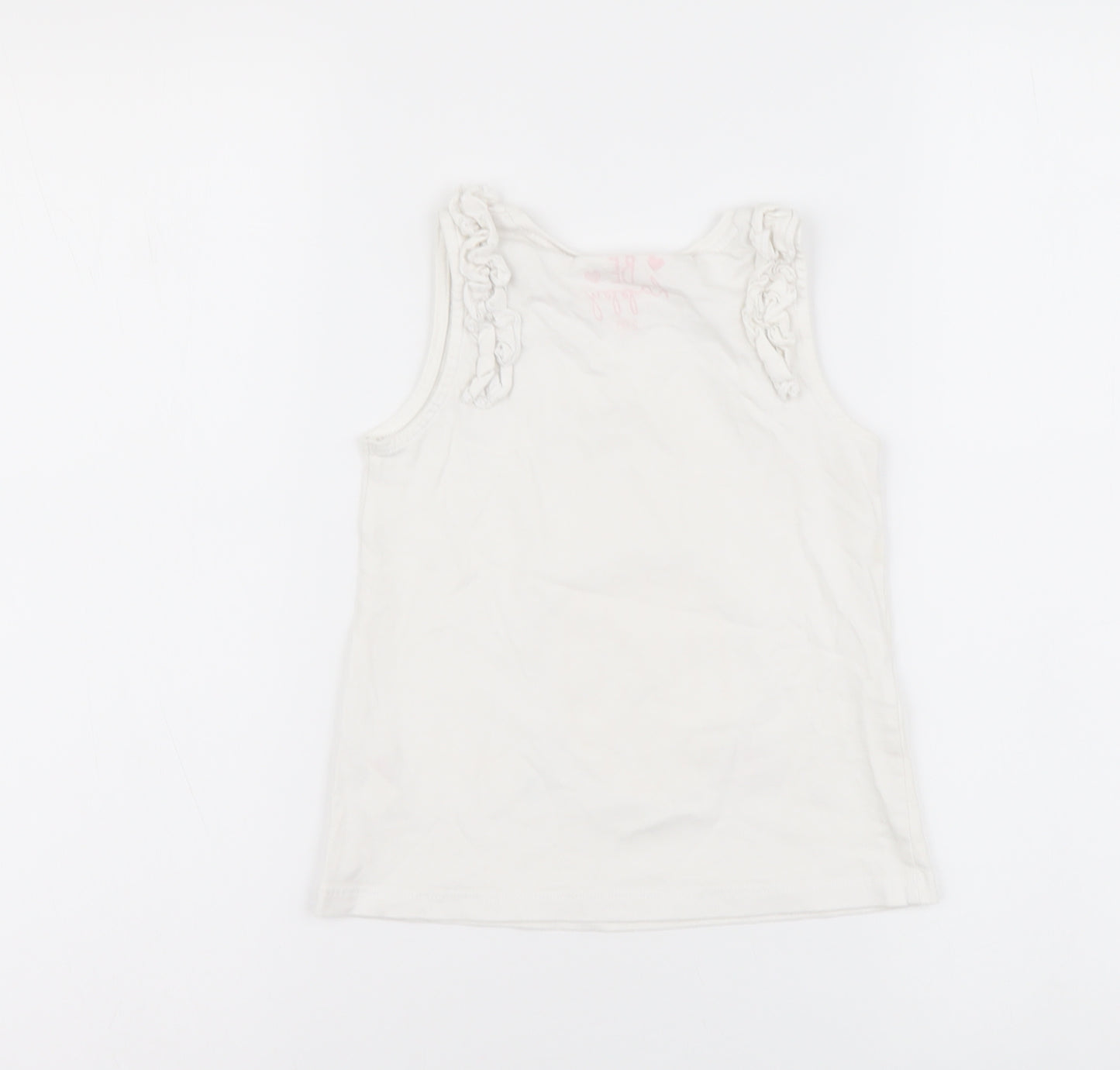F&F Girls White Cotton Basic Tank Size 4-5 Years Round Neck Pullover - Pineapple