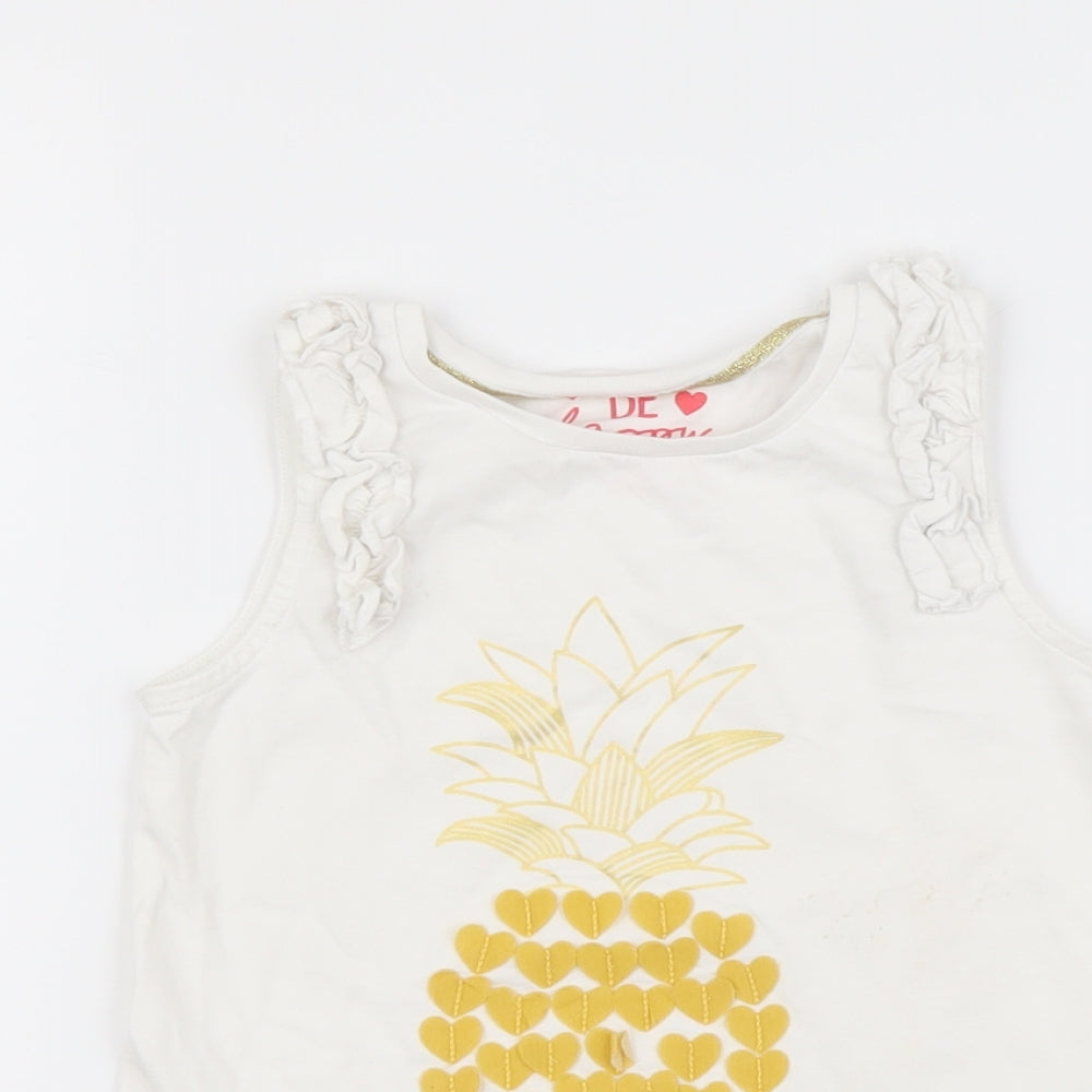 F&F Girls White Cotton Basic Tank Size 4-5 Years Round Neck Pullover - Pineapple