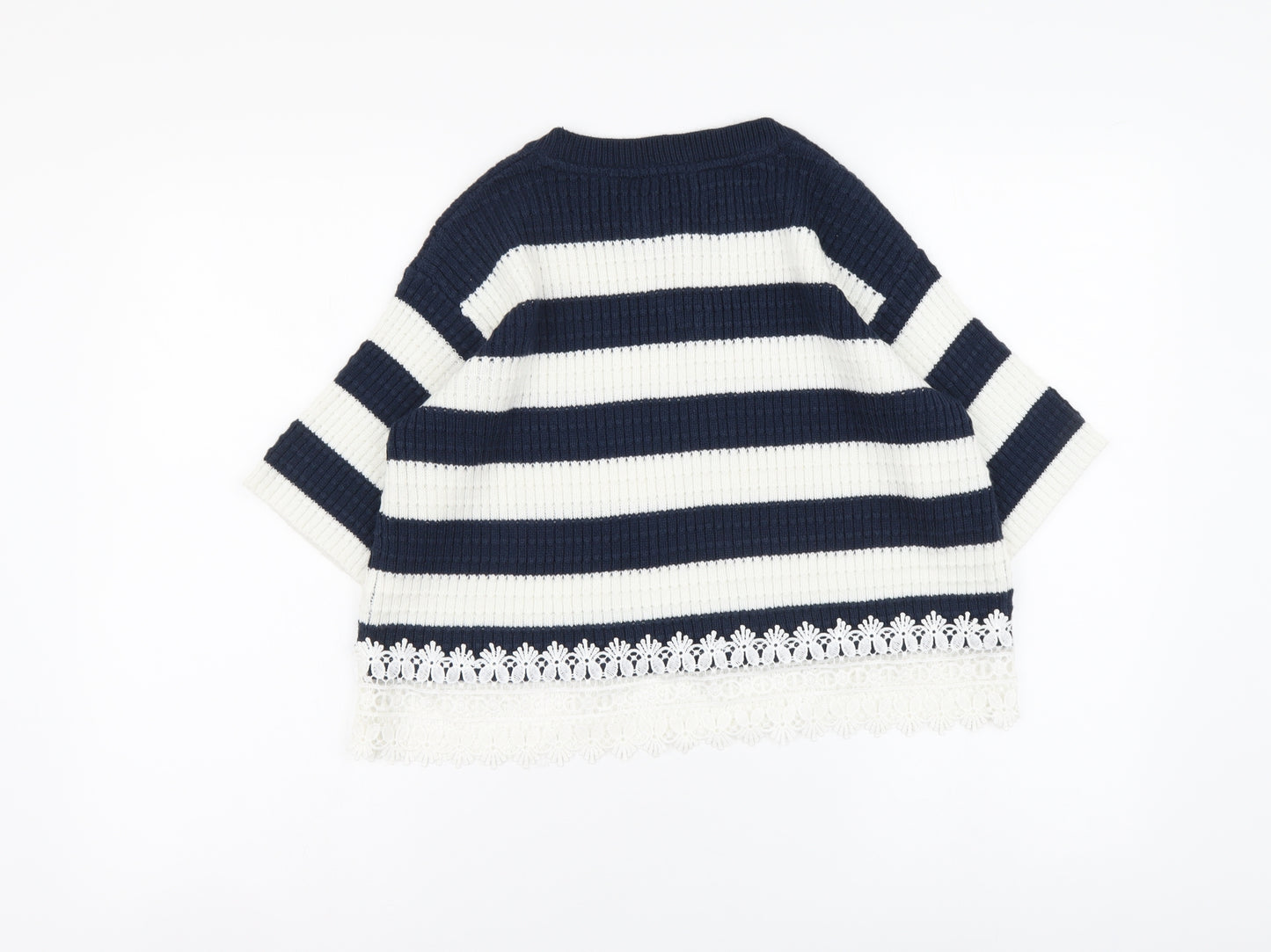 Amara Reya Womens Blue Round Neck Striped Acrylic Pullover Jumper Size 10