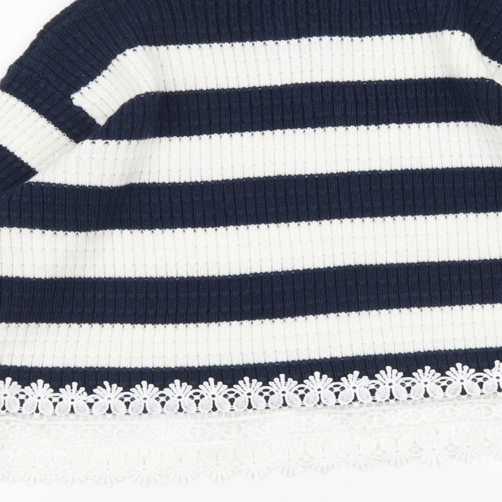 Amara Reya Womens Blue Round Neck Striped Acrylic Pullover Jumper Size 10