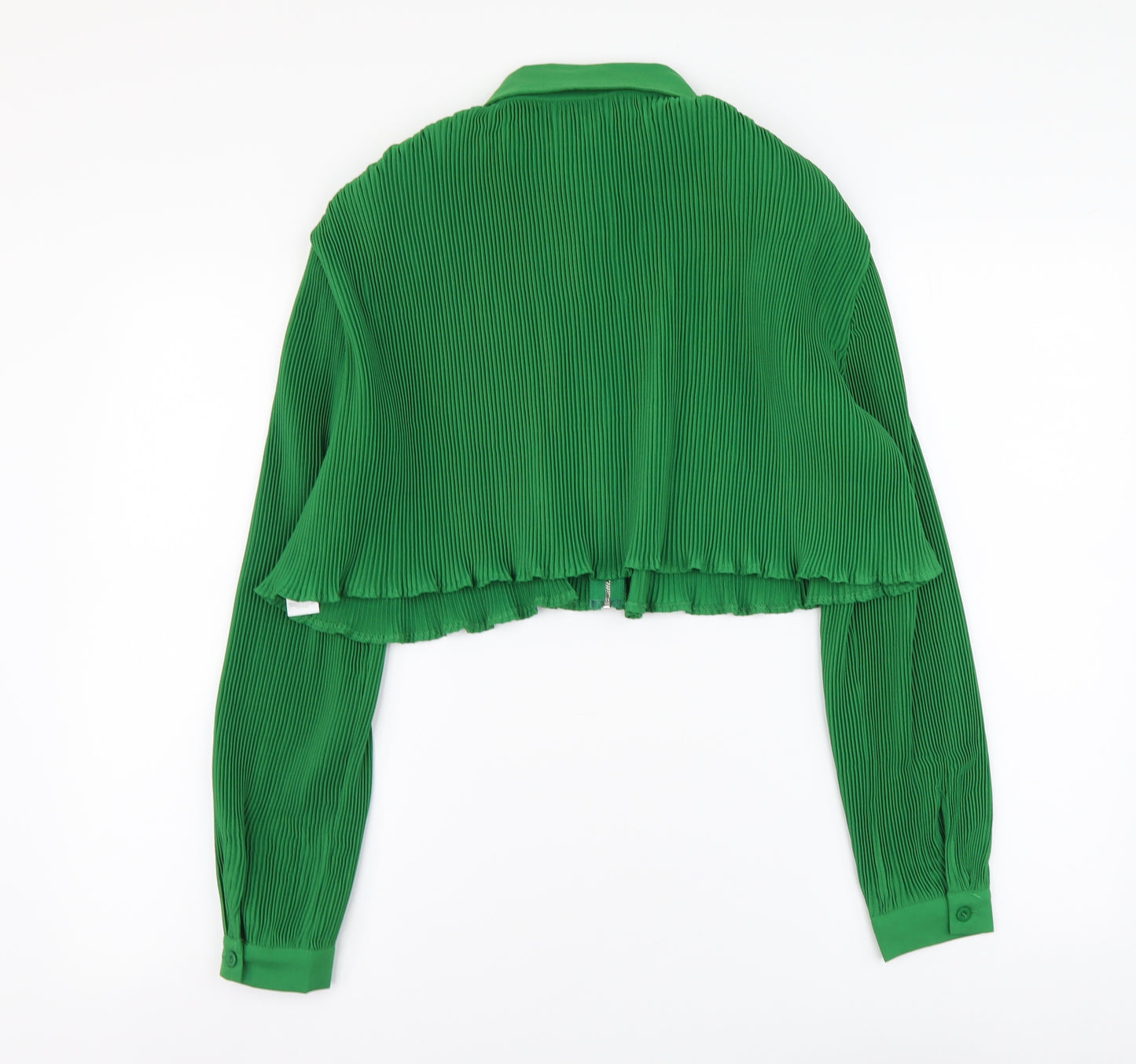 PRETTYLITTLETHING Womens Green Polyester Cropped Blouse Size 8 Collared