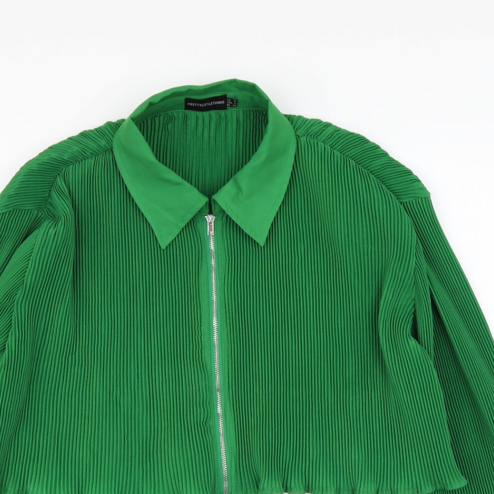 PRETTYLITTLETHING Womens Green Polyester Cropped Blouse Size 8 Collared