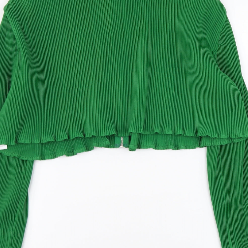 PRETTYLITTLETHING Womens Green Polyester Cropped Blouse Size 8 Collared