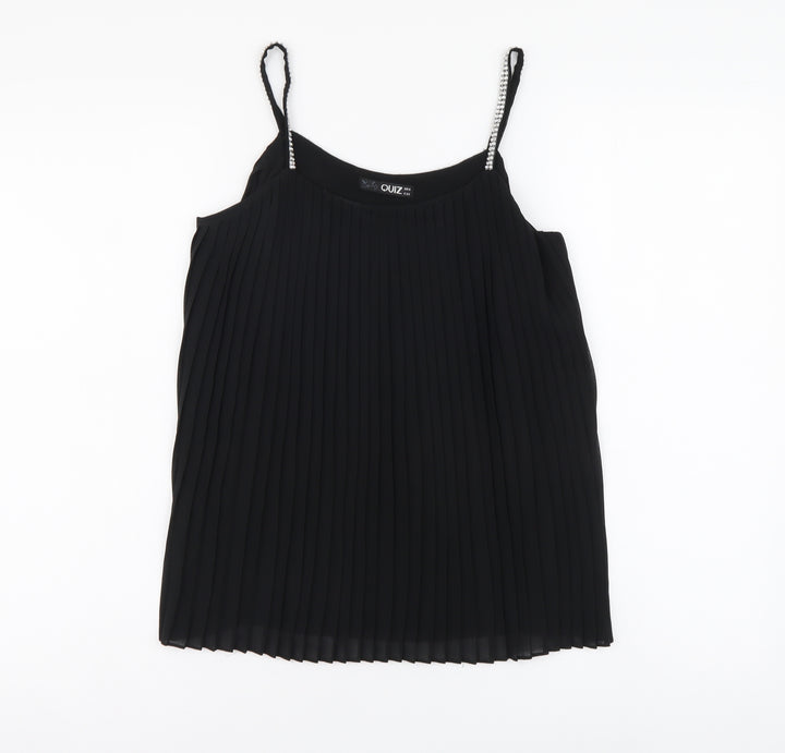 Quiz Womens Black Polyester Camisole Blouse Size 6 Round Neck
