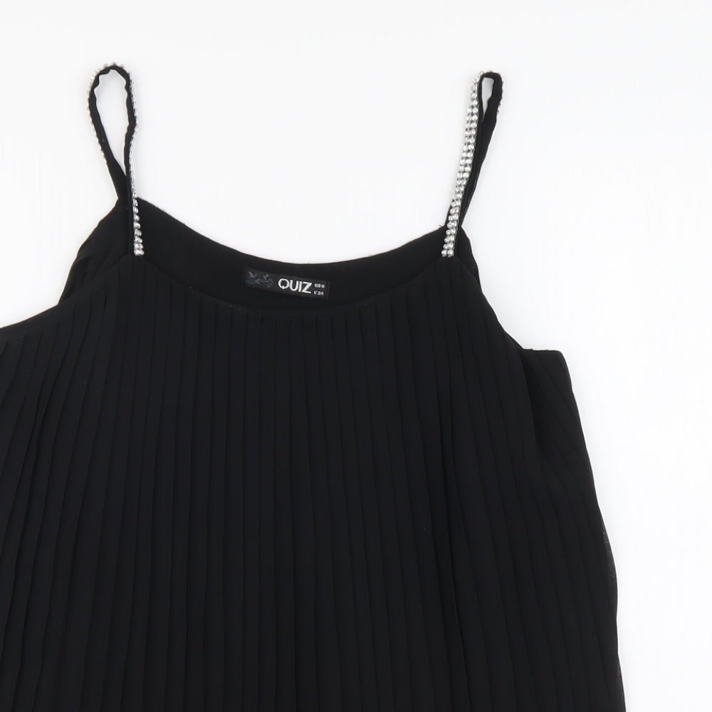 Quiz Womens Black Polyester Camisole Blouse Size 6 Round Neck