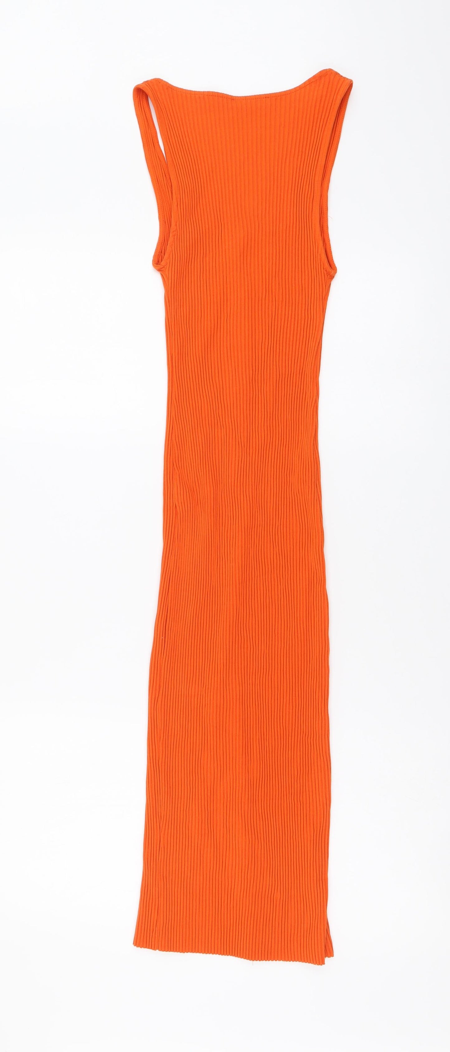 Zara Womens Orange Polyester Bodycon Size S Scoop Neck Button