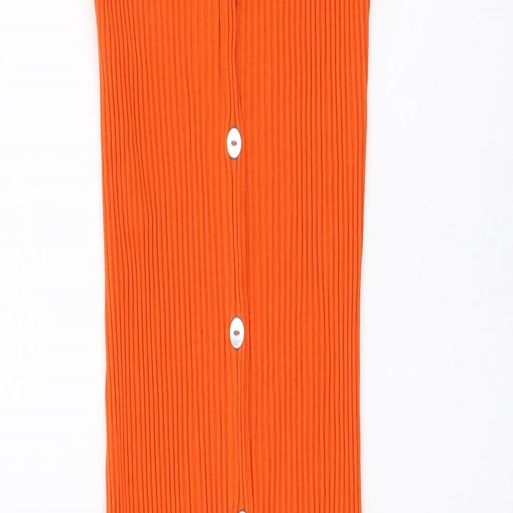 Zara Womens Orange Polyester Bodycon Size S Scoop Neck Button