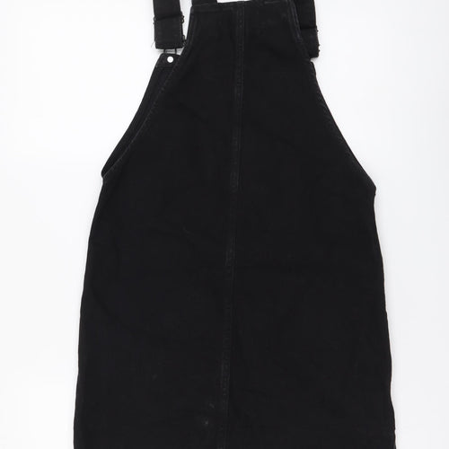 New Look Womens Black Cotton Pinafore/Dungaree Dress Size 6 Square Neck Pullover