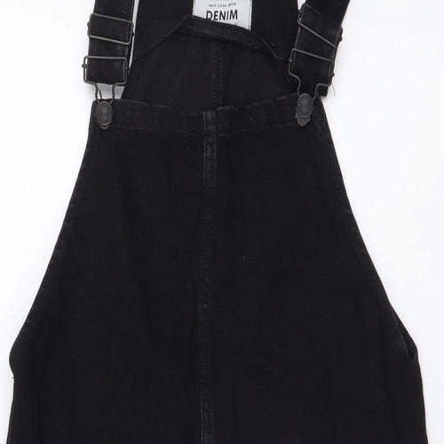 New Look Womens Black Cotton Pinafore/Dungaree Dress Size 6 Square Neck Pullover