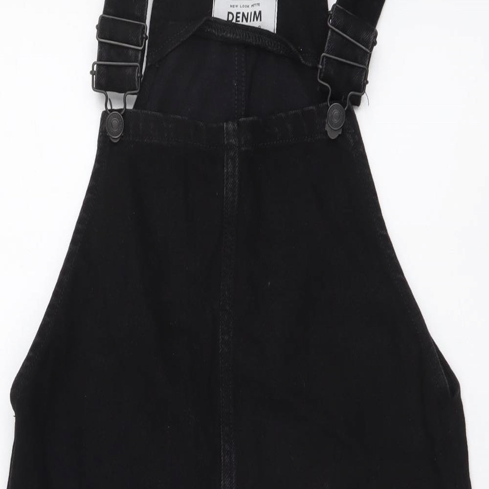 New Look Womens Black Cotton Pinafore/Dungaree Dress Size 6 Square Neck Pullover