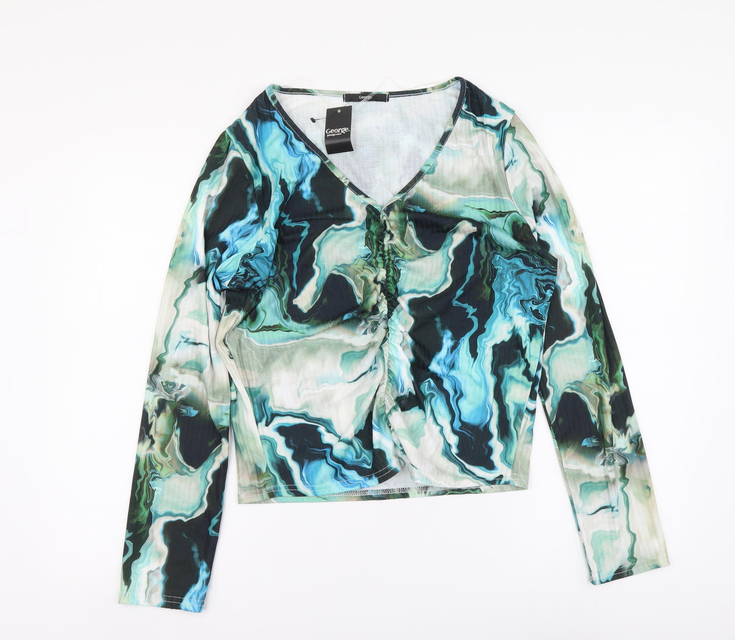 George Womens Multicoloured Geometric Polyester Basic Blouse Size 18 V-Neck