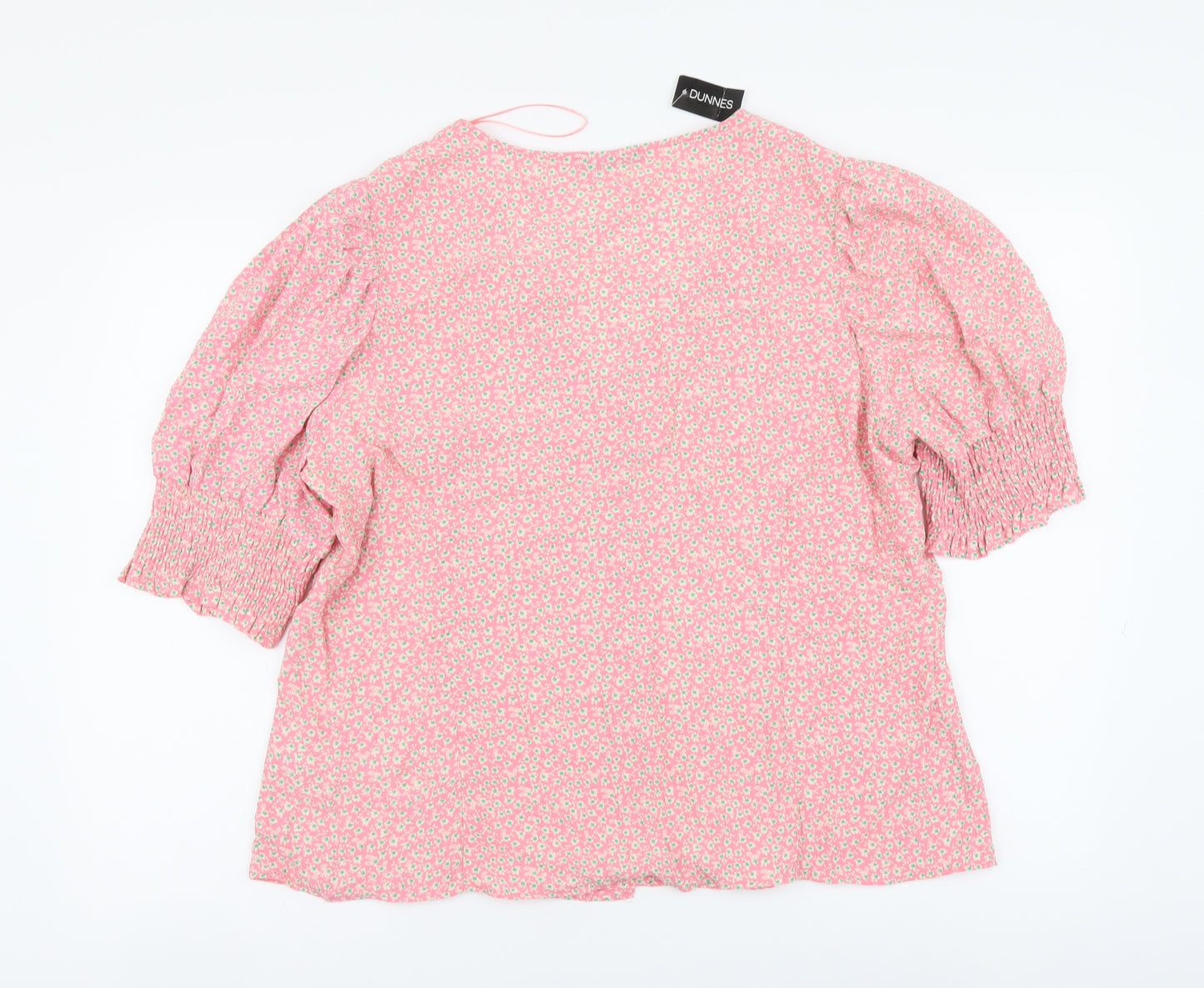 Dunnes Stores Womens Pink Floral Polyester Basic Button-Up Size 18 V-Neck