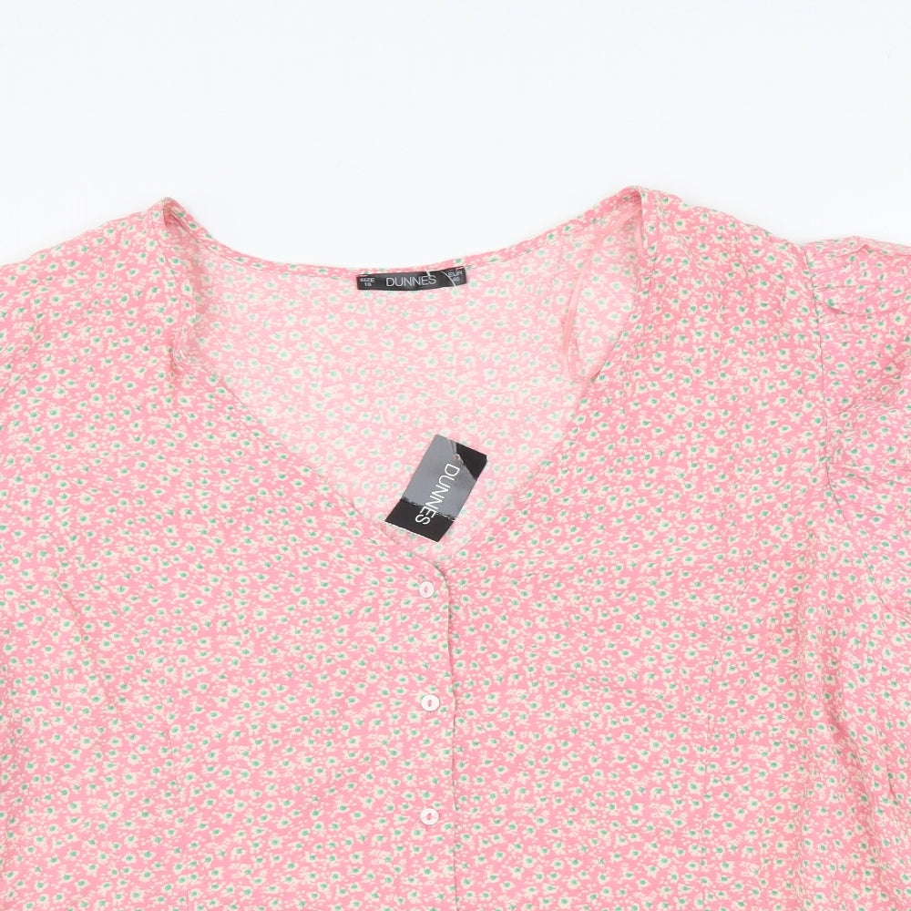 Dunnes Stores Womens Pink Floral Polyester Basic Button-Up Size 18 V-Neck