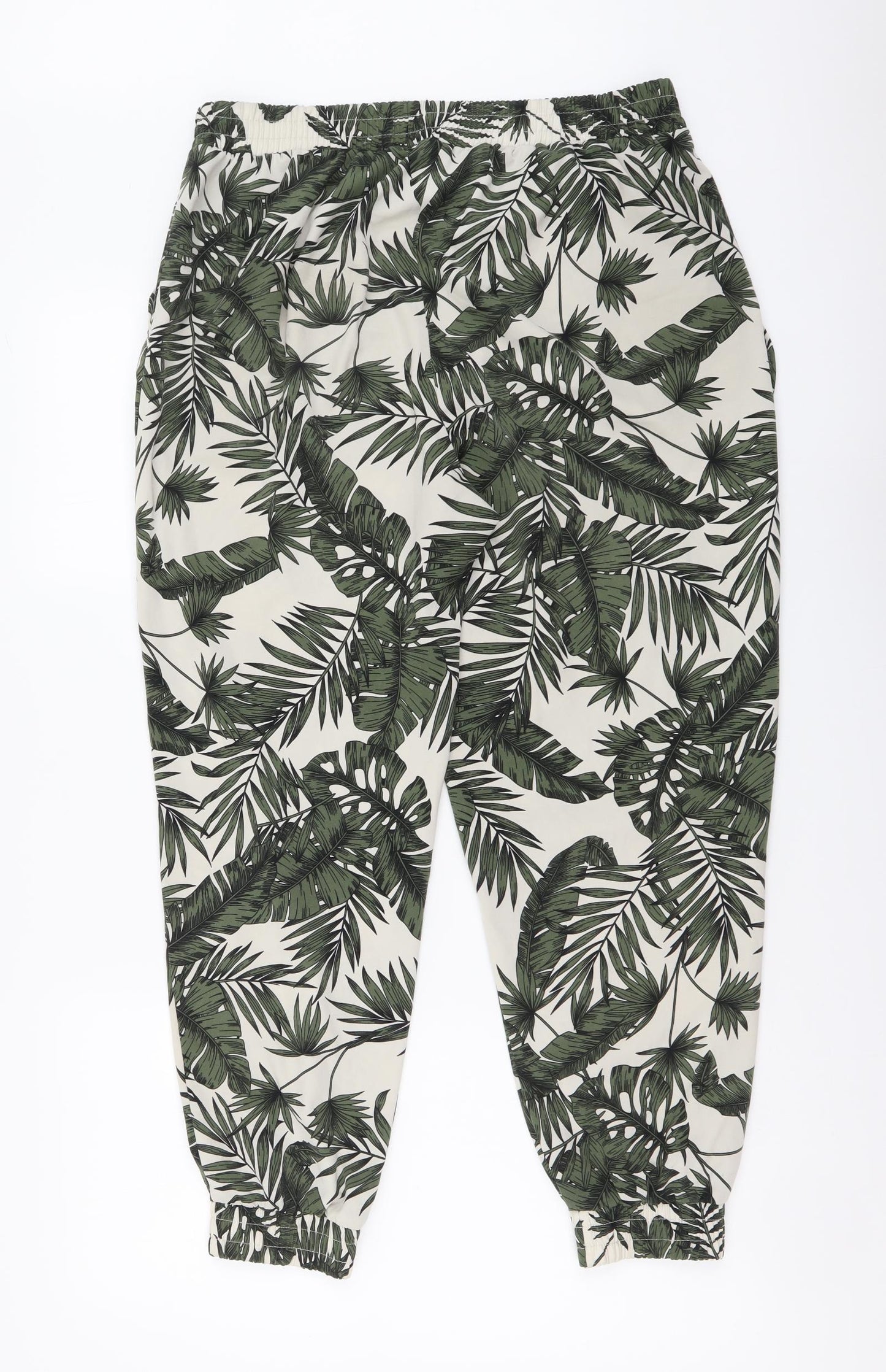 One Womens Green Floral Polyester Jogger Trousers Size L L26 in Regular Drawstring