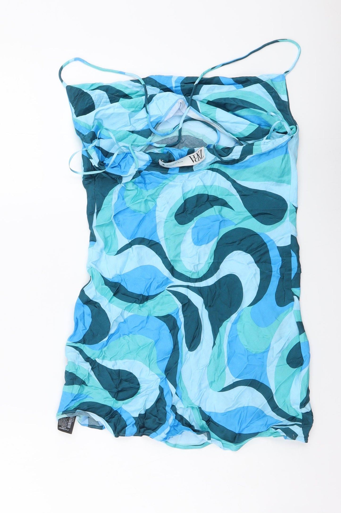 Zara Womens Blue Geometric Polyester Camisole Blouse Size XS Sweetheart