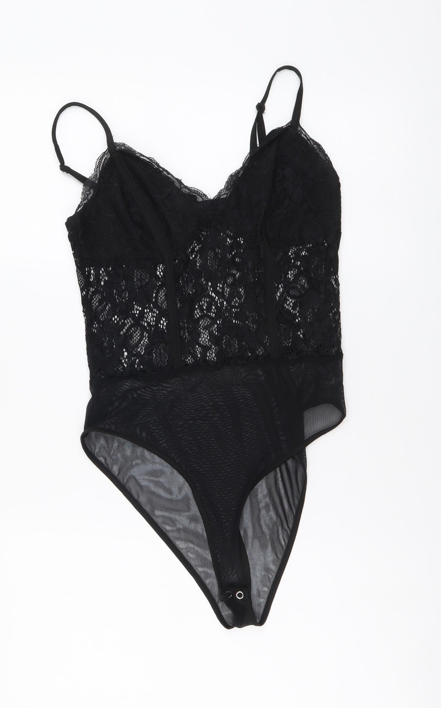 New Look Womens Black Polyester Bodysuit One-Piece Size 12 Snap