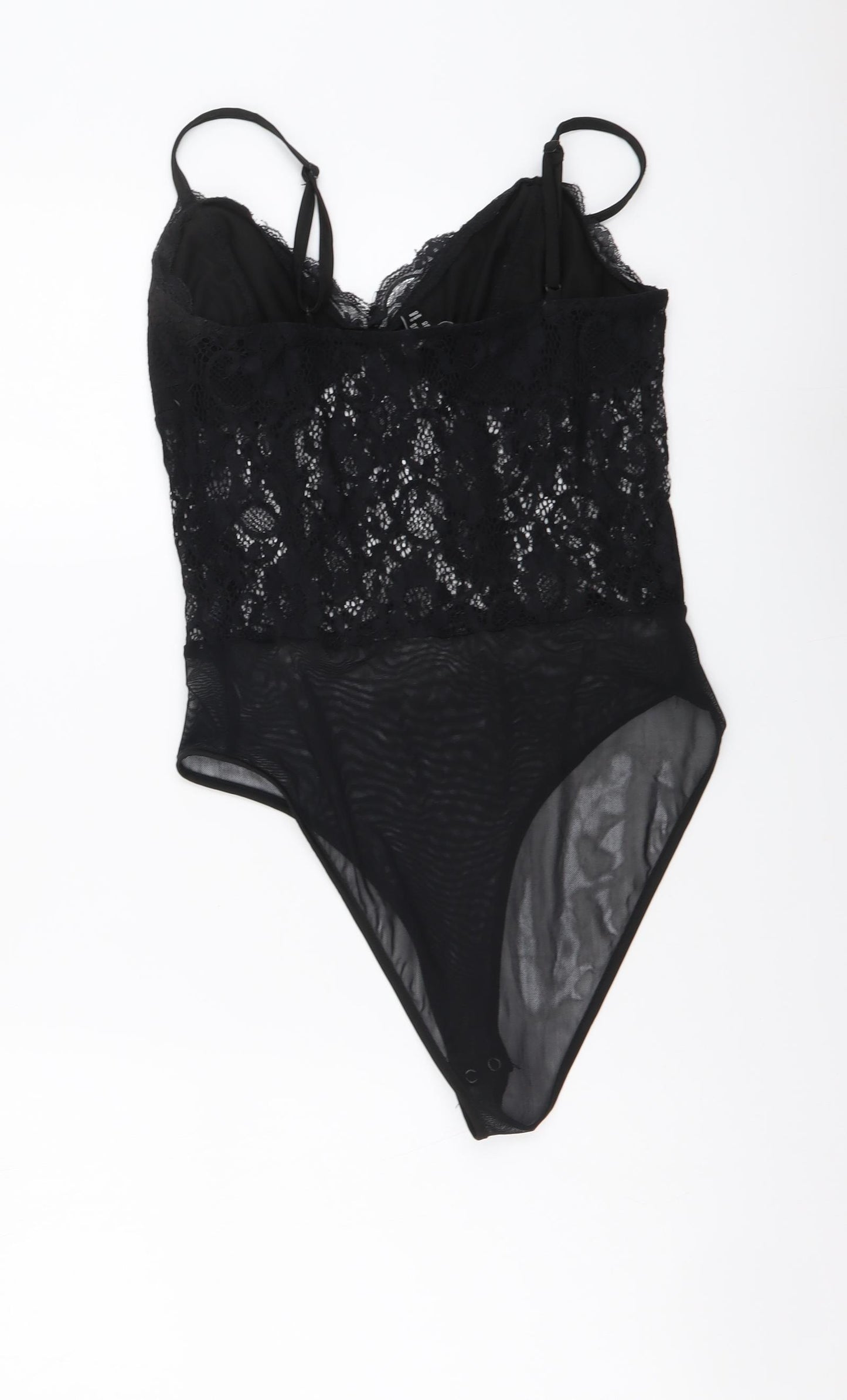 New Look Womens Black Polyester Bodysuit One-Piece Size 12 Snap