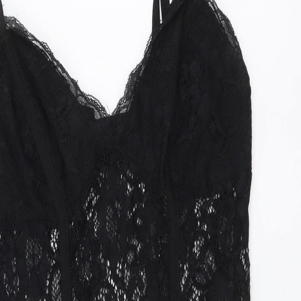 New Look Womens Black Polyester Bodysuit One-Piece Size 12 Snap