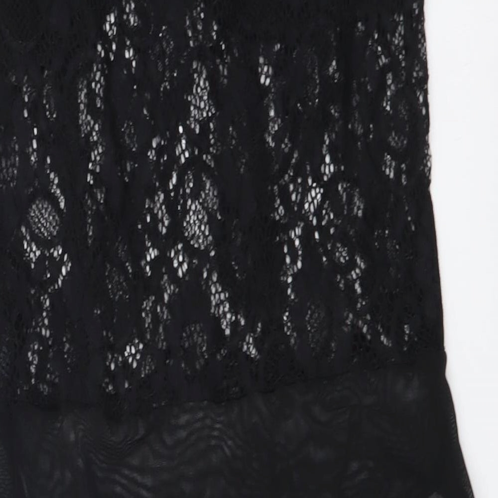 New Look Womens Black Polyester Bodysuit One-Piece Size 12 Snap