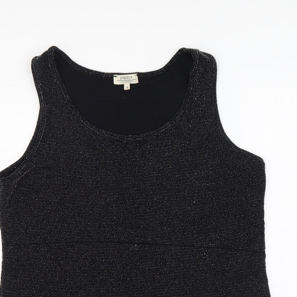 Papaya Womens Black Nylon Basic Tank Size 14 Round Neck