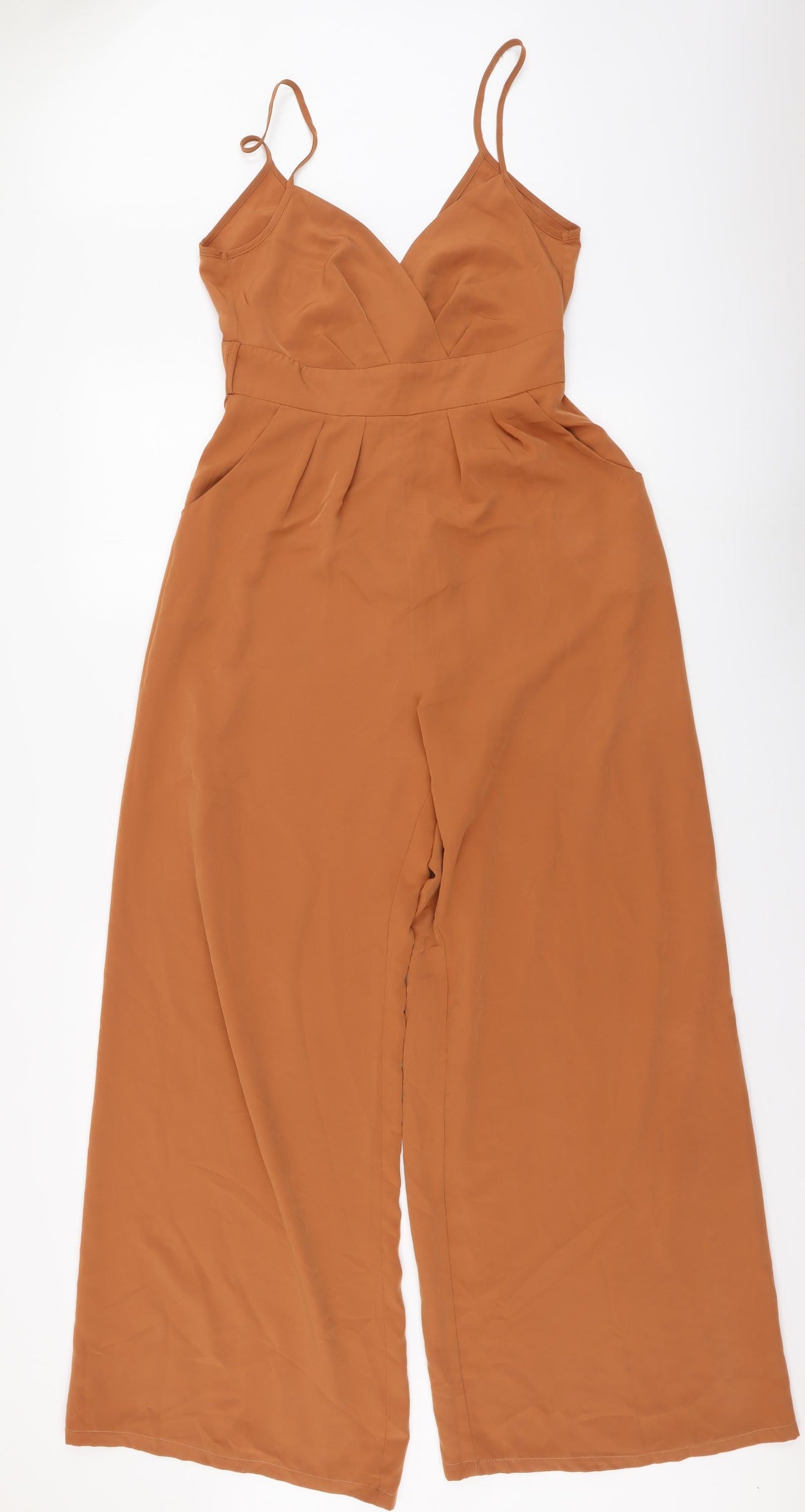 Jane Norman Womens Brown Polyester Jumpsuit One-Piece Size M Zip