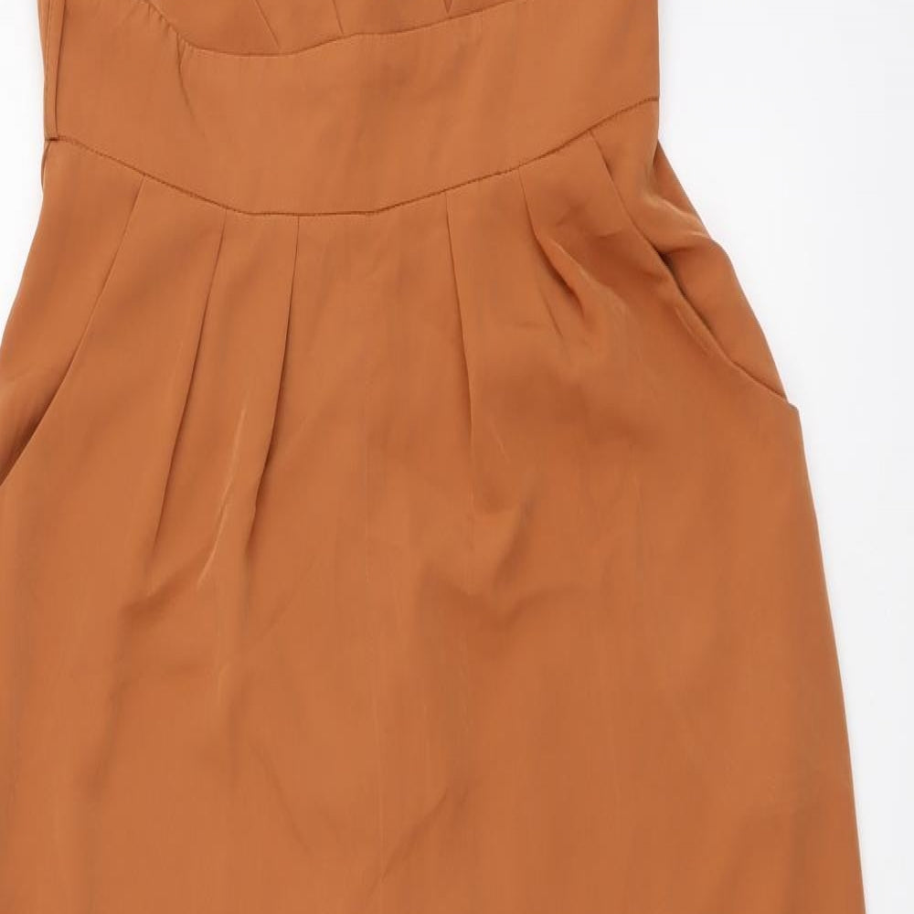 Jane Norman Womens Brown Polyester Jumpsuit One-Piece Size M Zip