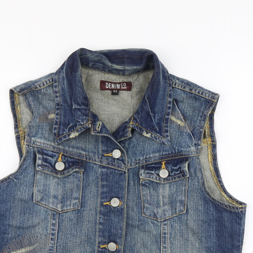 Denim & Co. Womens Blue Gilet Coatigan Size L Button