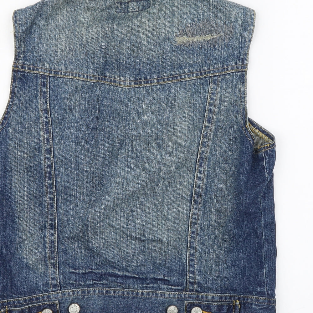 Denim & Co. Womens Blue Gilet Coatigan Size L Button