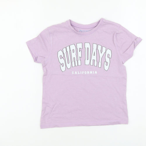 Primark Girls Purple Cotton Basic T-Shirt Size 4-5 Years Round Neck Pullover - California