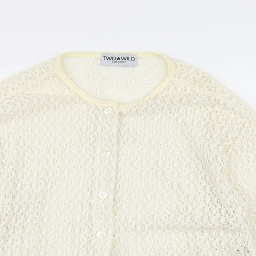 Two Wild Womens Ivory Cotton Basic Button-Up Size M Round Neck