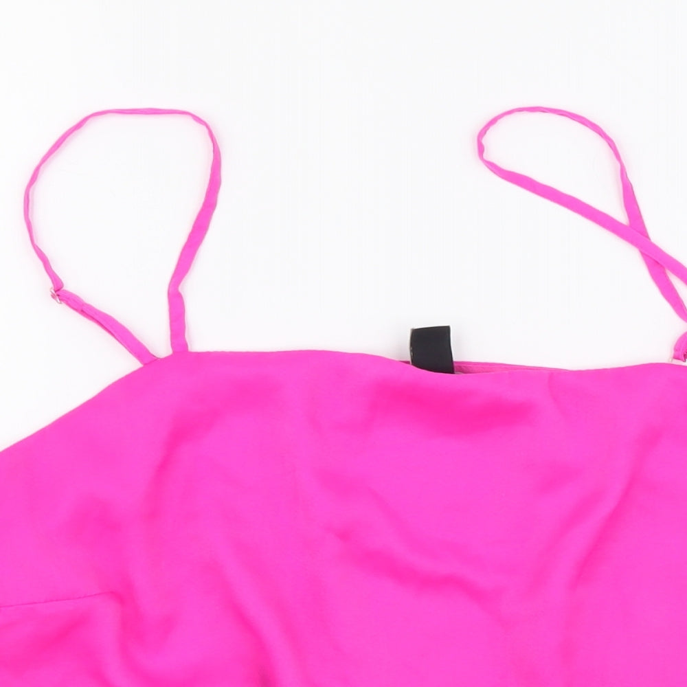 New Look Womens Pink Polyester Cropped Blouse Size 16 Round Neck