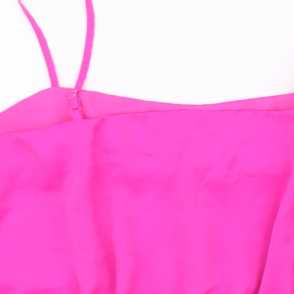 New Look Womens Pink Polyester Cropped Blouse Size 16 Round Neck