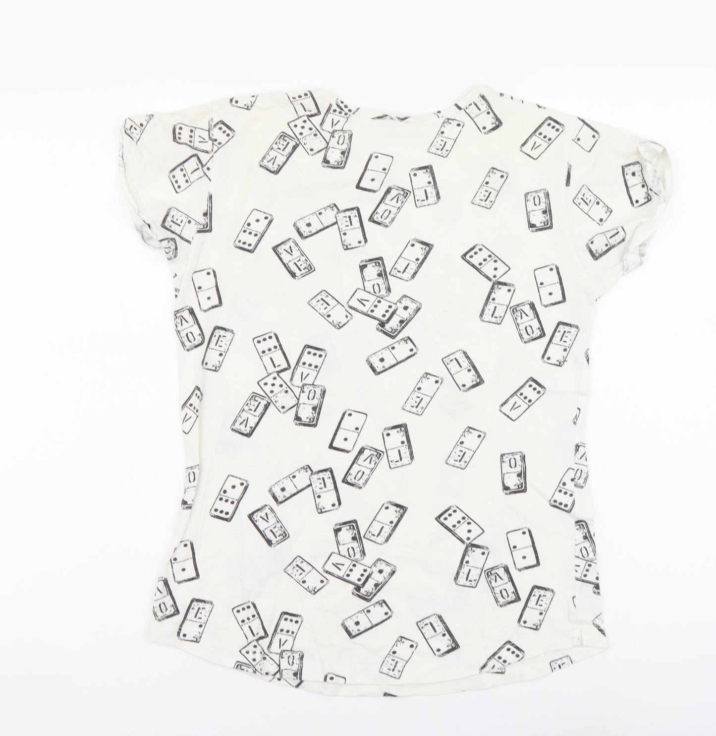 River Island Womens White Geometric Cotton Basic T-Shirt Size 8 Round Neck