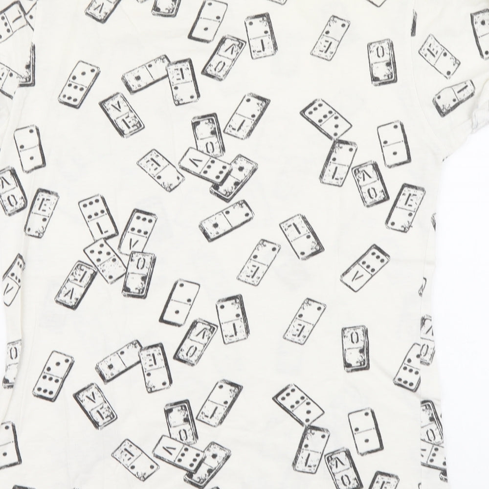 River Island Womens White Geometric Cotton Basic T-Shirt Size 8 Round Neck