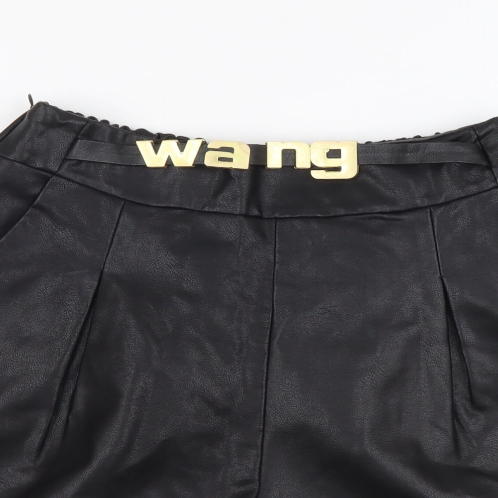 WANG Womens Black Polyester Hot Pants Shorts Size L L3 in Regular Drawstring