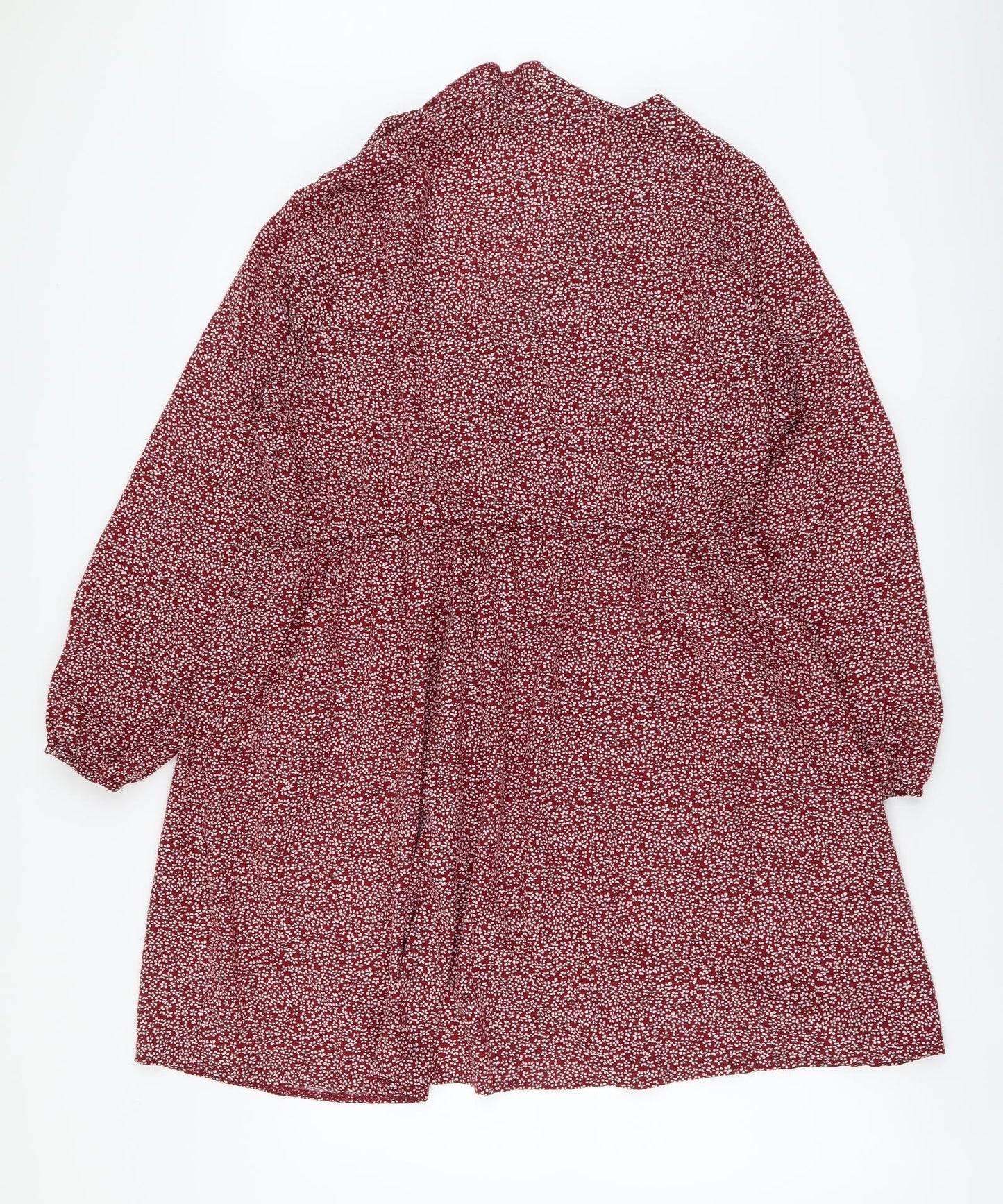 SheIn Womens Red Geometric Polyester A-Line Size L V-Neck Button