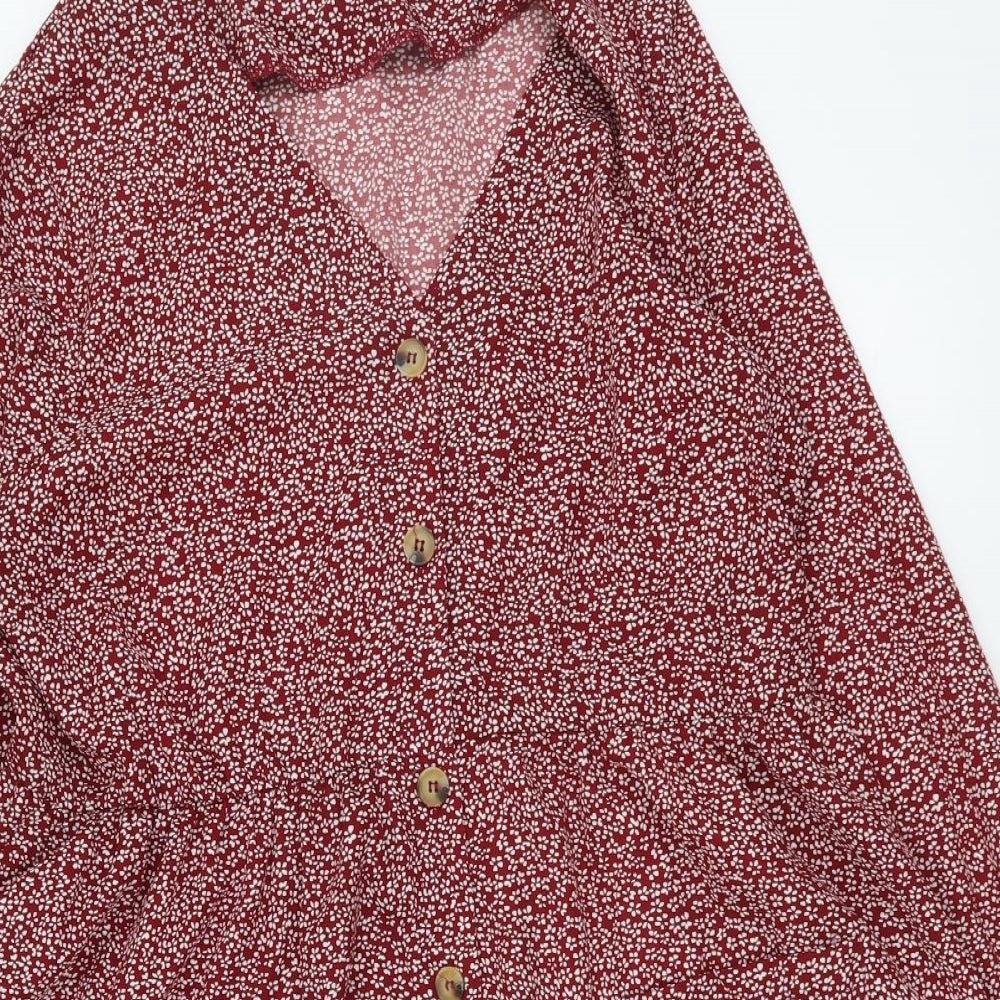 SheIn Womens Red Geometric Polyester A-Line Size L V-Neck Button