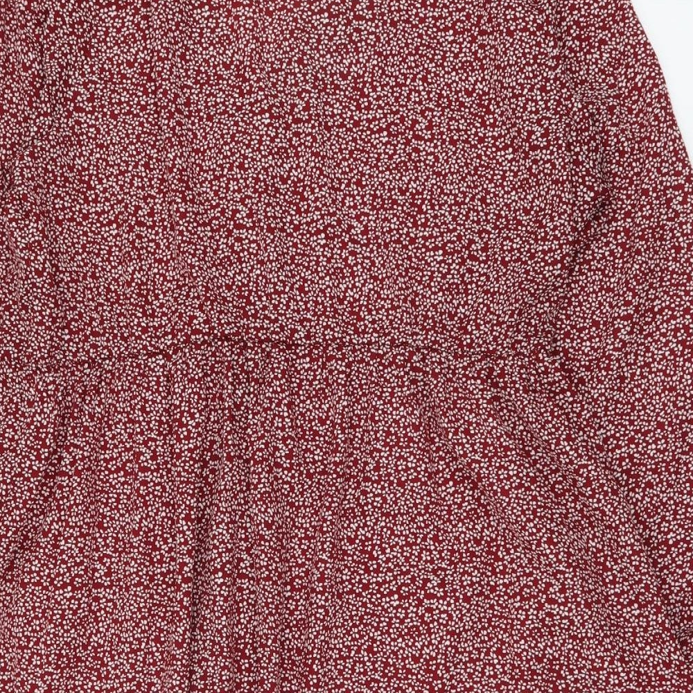 SheIn Womens Red Geometric Polyester A-Line Size L V-Neck Button