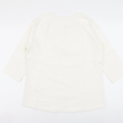 Preworn Womens Ivory Polka Dot Cotton Basic T-Shirt Size 12 Round Neck
