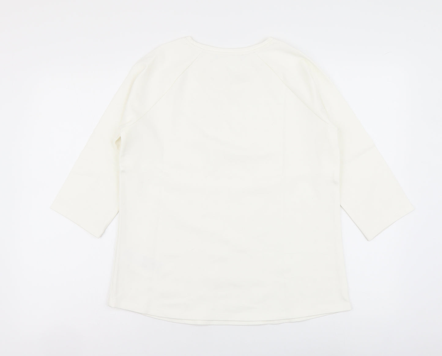 Preworn Womens Ivory Polka Dot Cotton Basic T-Shirt Size 12 Round Neck
