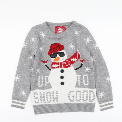 Primark Boys Grey Round Neck Acrylic Pullover Jumper Size 8-9 Years Pullover - Santa Jumper