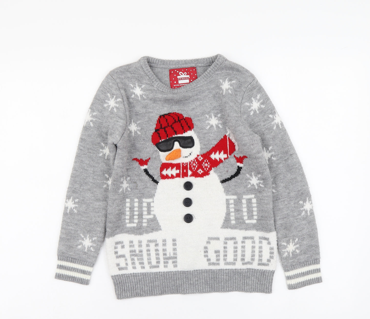 Primark Boys Grey Round Neck Acrylic Pullover Jumper Size 8-9 Years Pullover - Santa Jumper