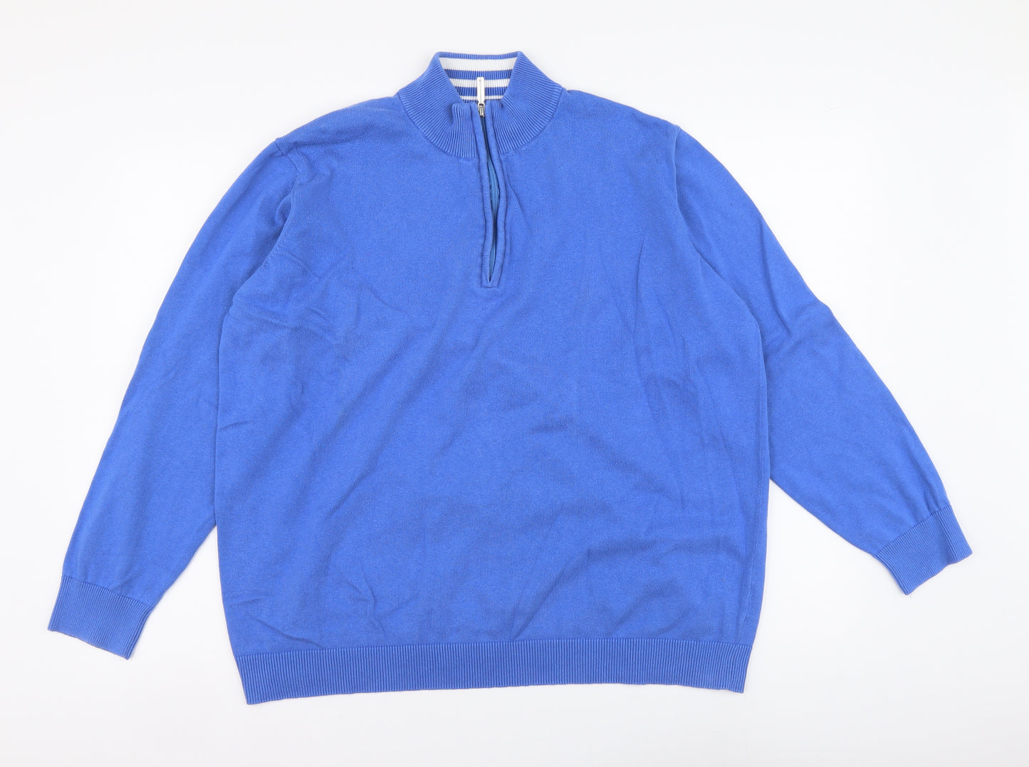 Isle Mens Blue High Neck Cotton Pullover Jumper Size 2XL